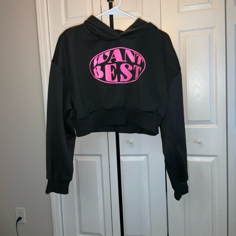 SHEIN Black Crop Top with Pink Graphic